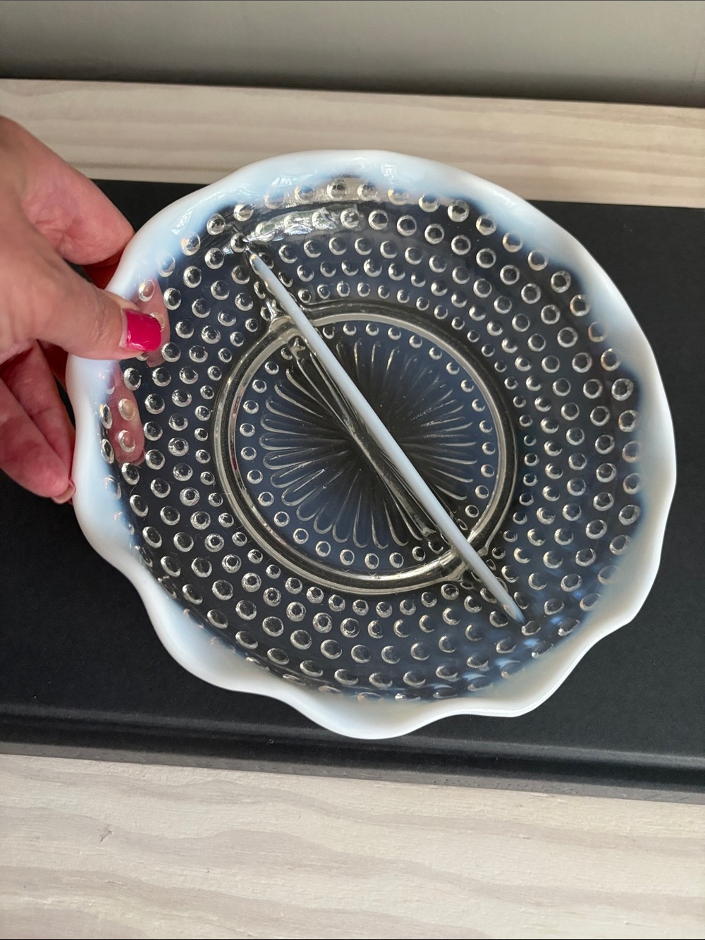 Vintage 1940s Fenton "Moonstone" Opalescent Divided‎ Dish